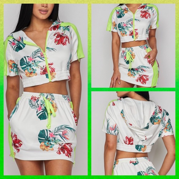 GlamSport Tropical Print Skirt Set - Picture 3 of 8